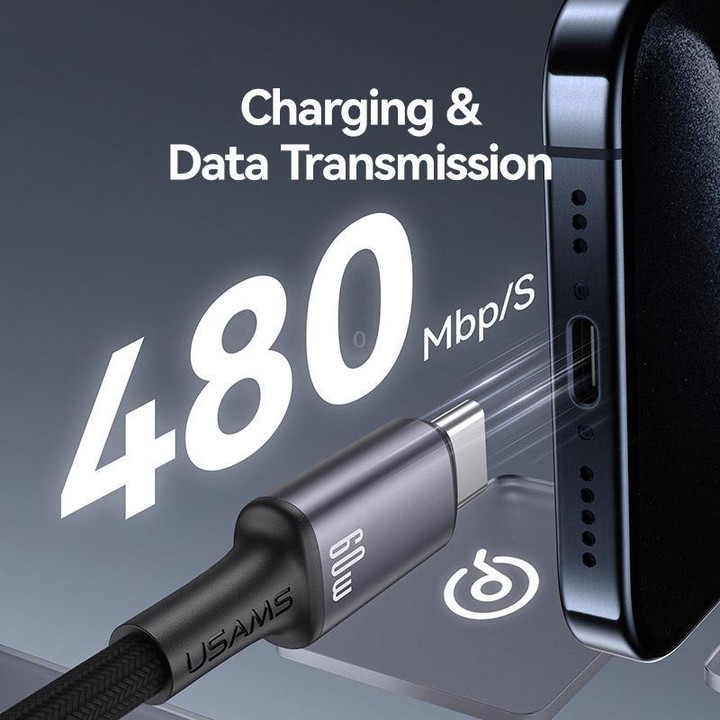 USAMS SJ752 60W Type-C to Type-C Aluminum Alloy Data Cable with Colorful Light, Length: 1.2m(Gold)