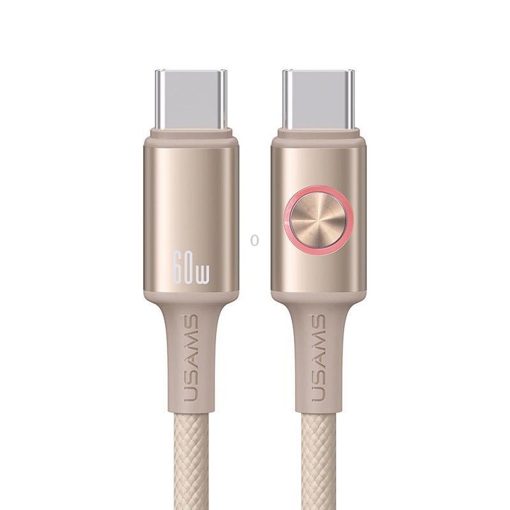 USAMS SJ752 60W Type-C to Type-C Aluminum Alloy Data Cable with Colorful Light, Length: 1.2m(Gold)