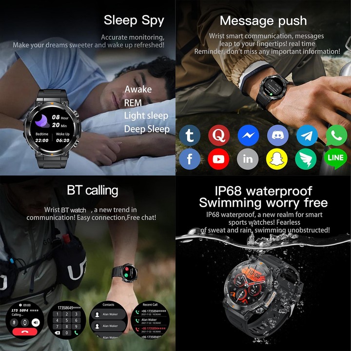 AK61 BT Call Smart Watch, Support Blood Pressure / Heart Rate / Sports Health Monitoring Fitness Tracker(Black Silicone)