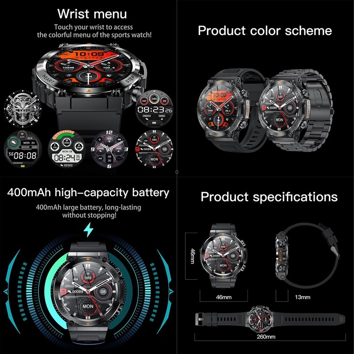 AK61 BT Call Smart Watch, Support Blood Pressure / Heart Rate / Sports Health Monitoring Fitness Tracker(Black Silicone)
