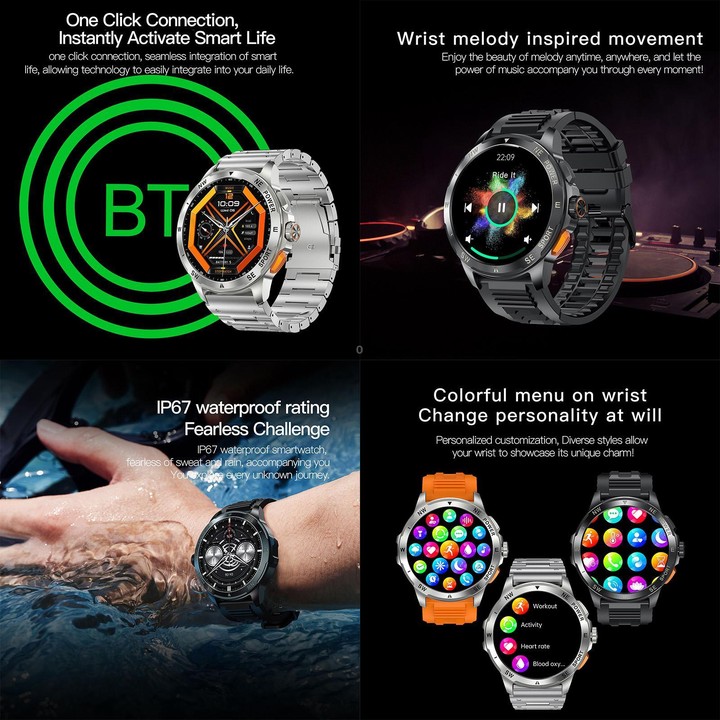 AK77 BT Call Smart Watch, Support Blood Oxygen / Blood Pressure / Heart Rate / Sports Health Monitoring Fitness Tracker(Black St