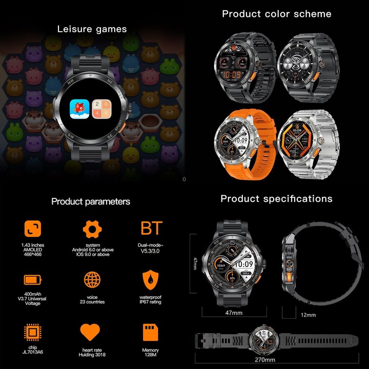 AK77 BT Call Smart Watch, Support Blood Oxygen / Blood Pressure / Heart Rate / Sports Health Monitoring Fitness Tracker(Black St