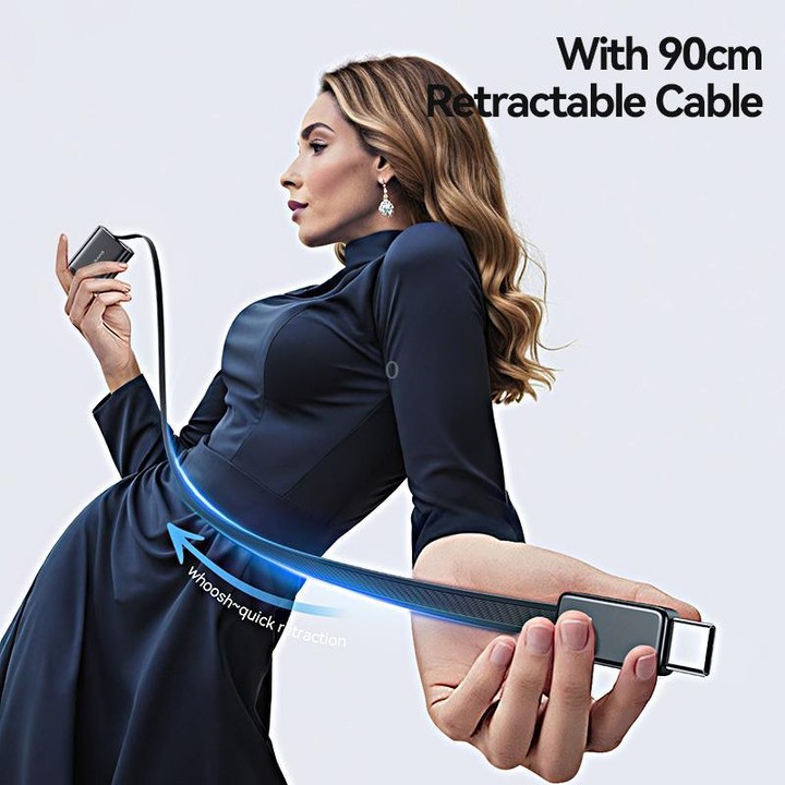 USAMS CC296 30W Fast Charger With Retractable USB-C / Type-C Cable, EU Plug(White)