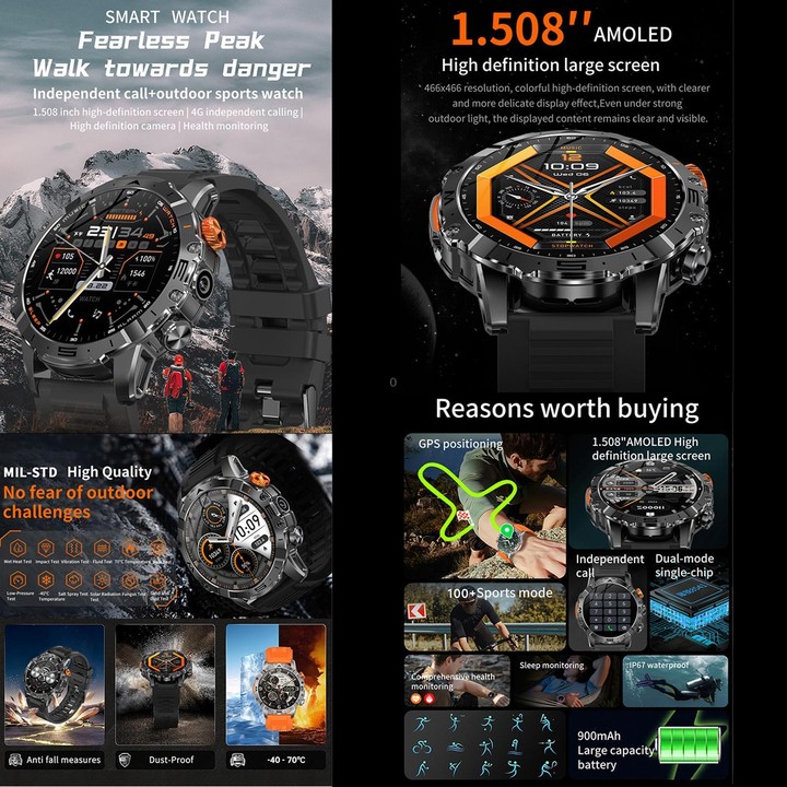 BH11 4G LTE Android 8.1 Smart Watch, 2GB+16GB, Unisoc 8541 Quad Core, Support Heart Rate / Blood Oxygen(Black Steel)