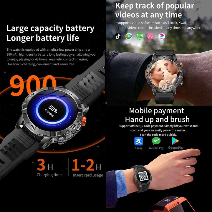 BH11 4G LTE Android 8.1 Smart Watch, 2GB+16GB, Unisoc 8541 Quad Core, Support Heart Rate / Blood Oxygen(Black Steel)