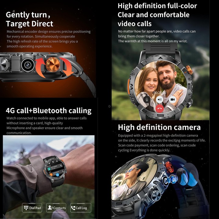 BH11 4G LTE Android 8.1 Smart Watch, 2GB+16GB, Unisoc 8541 Quad Core, Support Heart Rate / Blood Oxygen(Black Steel)
