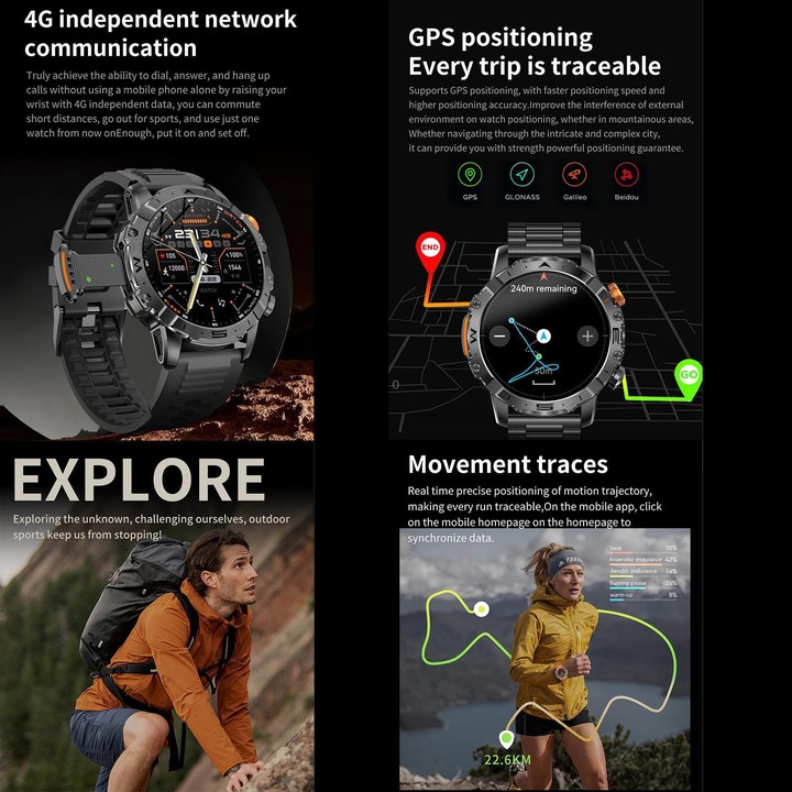 BH11 4G LTE Android 8.1 Smart Watch, 2GB+16GB, Unisoc 8541 Quad Core, Support Heart Rate / Blood Oxygen(Black Steel)