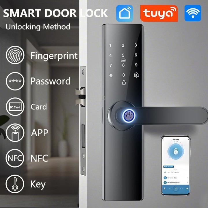 Z17 Tuya Smart WiFi Electronic Fingerprint Password Door Lock, Lock Body Size:18cm(Black)