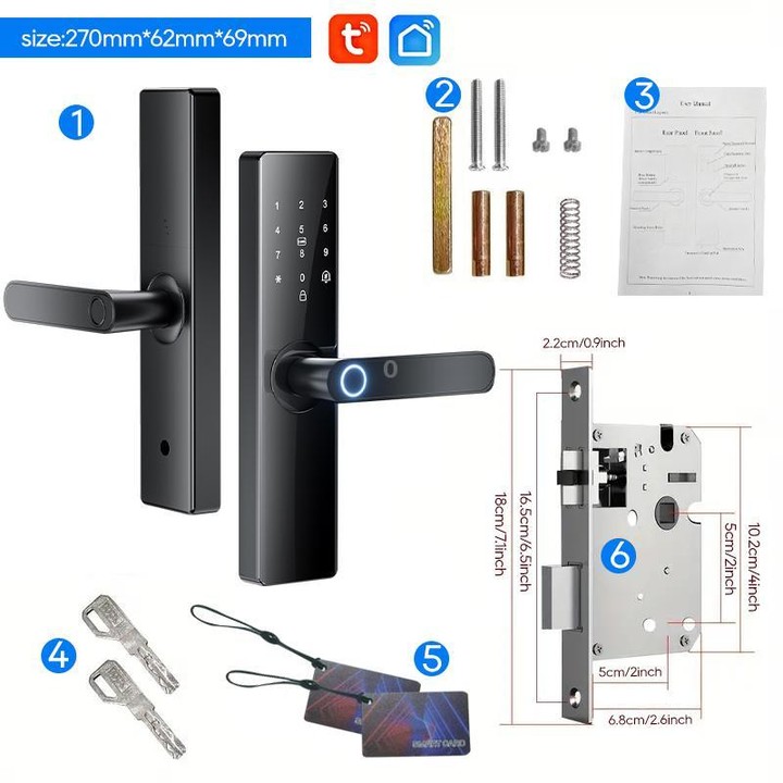 Z17 Tuya Smart WiFi Electronic Fingerprint Password Door Lock, Lock Body Size:18cm(Black)