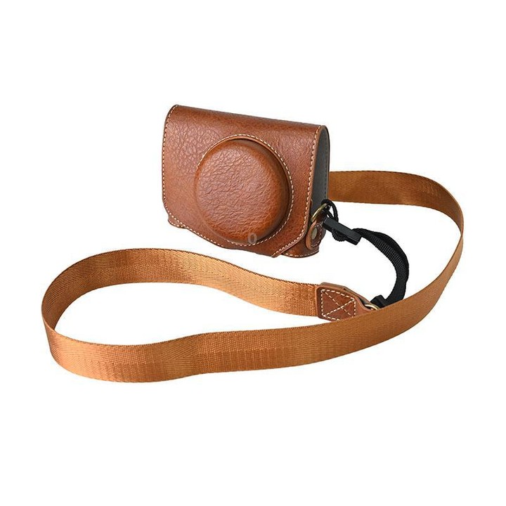For Canon G7 X Mark III / G7X3 Retro Litchi Texture Leather Full Body Camera Case Bag with Strap(Coffee)