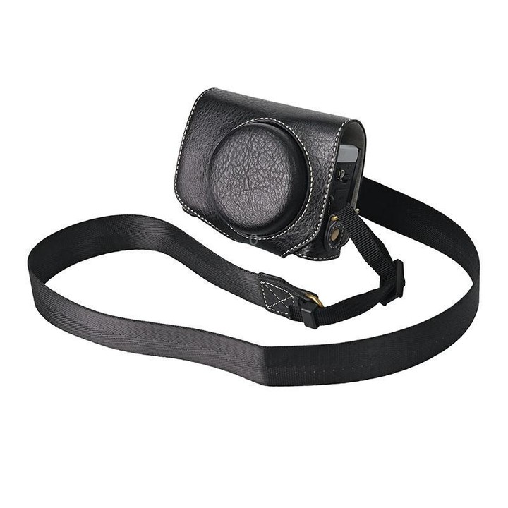 For Canon G7 X Mark III / G7X3 Retro Litchi Texture Leather Full Body Camera Case Bag with Strap(Black)