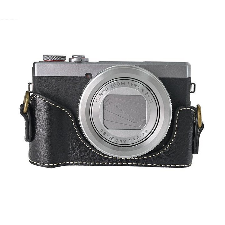For Canon G7 X Mark III / G7X3 Retro Litchi Texture Leather Full Body Camera Case Bag with Strap(Black)