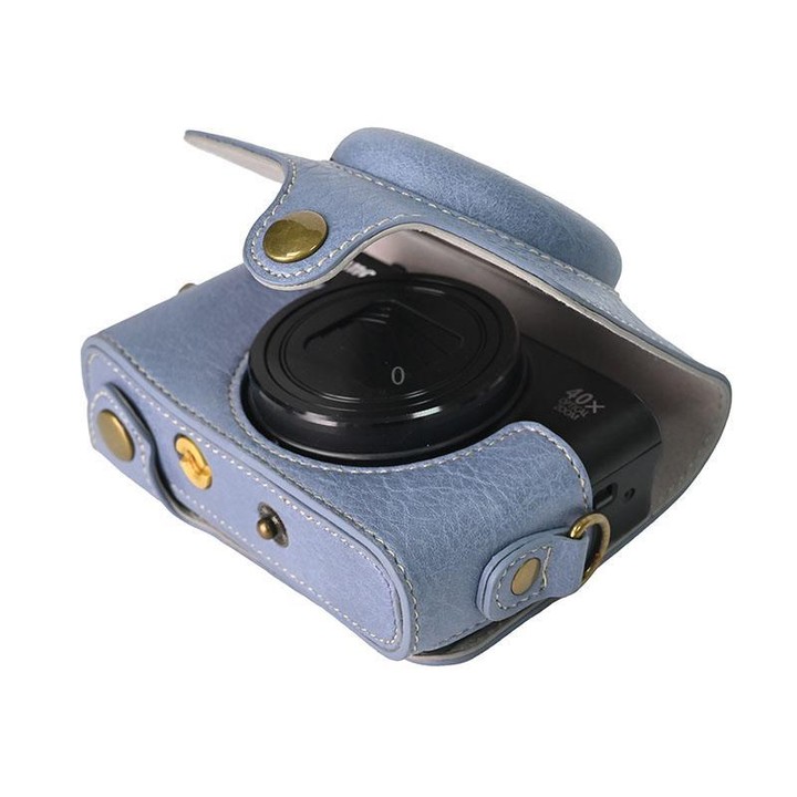 For Canon PowerShot SX740 HS Retro Litchi Texture Leather Full Body Camera Case Bag with Strap(Blue)