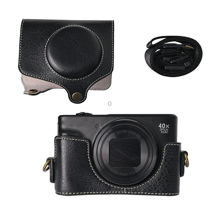 For Canon PowerShot SX740 HS Retro Litchi Texture Leather Full Body Camera Case Bag with Strap(Black)