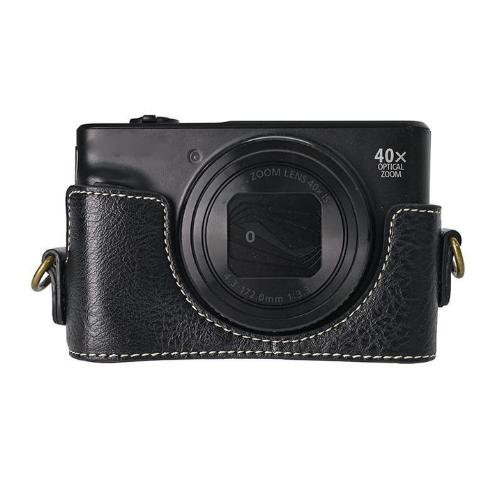 For Canon PowerShot SX740 HS Retro Litchi Texture Leather Full Body Camera Case Bag with Strap(Black)