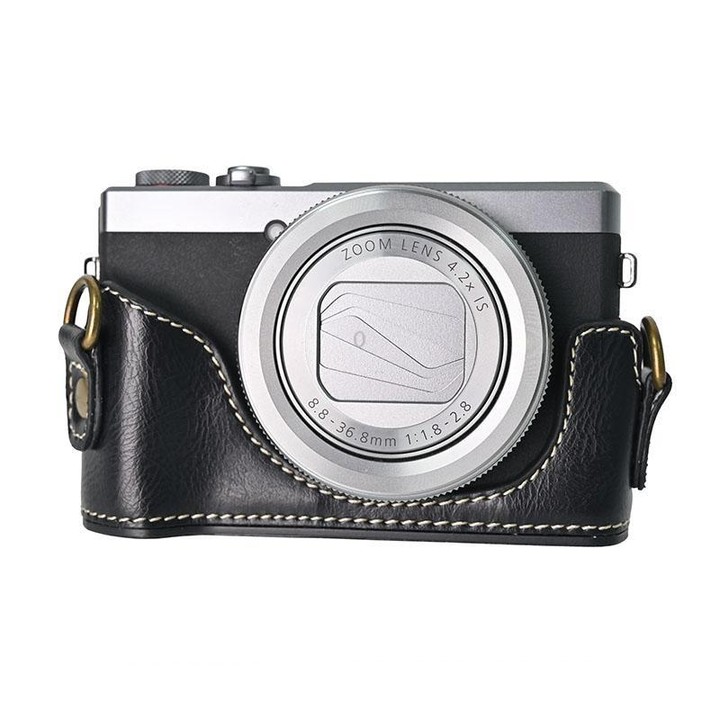 For Canon G7 X Mark III / G7X3 Retro Pull Up Leather Full Body Camera Case Bag with Strap(Black)
