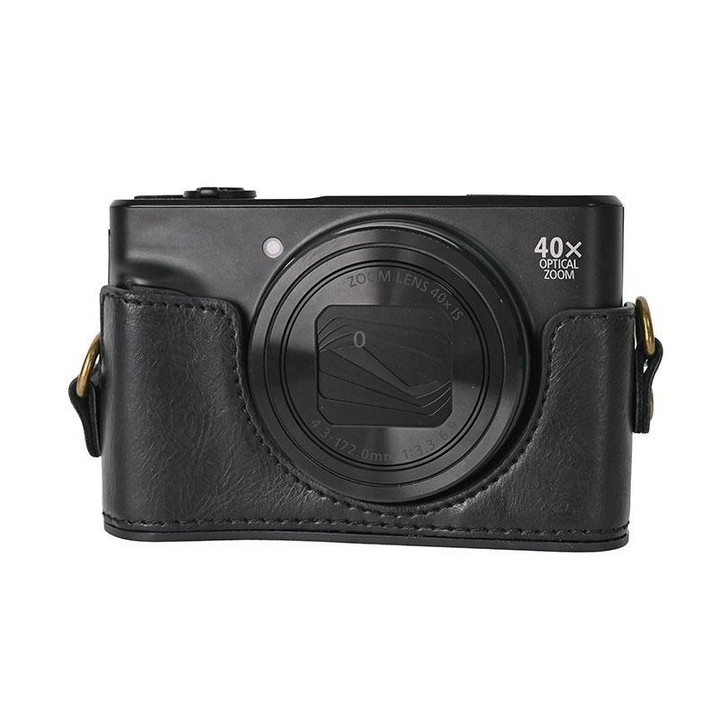 For Canon PowerShot SX740 HS Retro Pull Up Leather Full Body Camera Case Bag with Strap(Black)