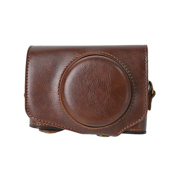 For Canon PowerShot SX740 HS Retro Pull Up Leather Full Body Camera Case Bag with Strap(Coffee)