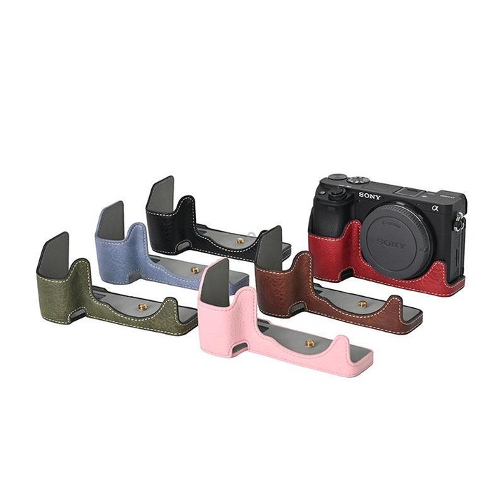 For Sony ILCE-6400 / A6300 / A6200 Litchi Texture PU Leather Camera Half Case Base(Wine Red)