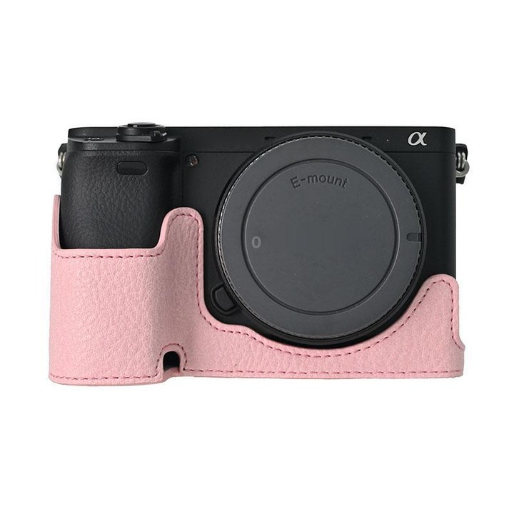 For Sony ILCE-6400 / A6300 / A6200 Litchi Texture PU Leather Camera Half Case Base(Pink)