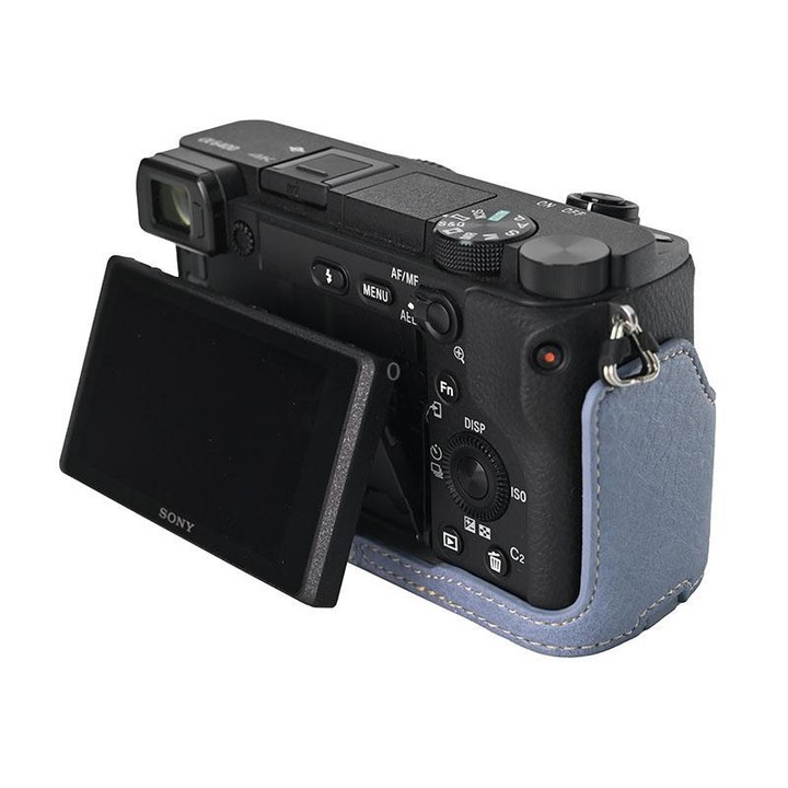 For Sony ILCE-6400 / A6300 / A6200 Litchi Texture PU Leather Camera Half Case Base(Blue)