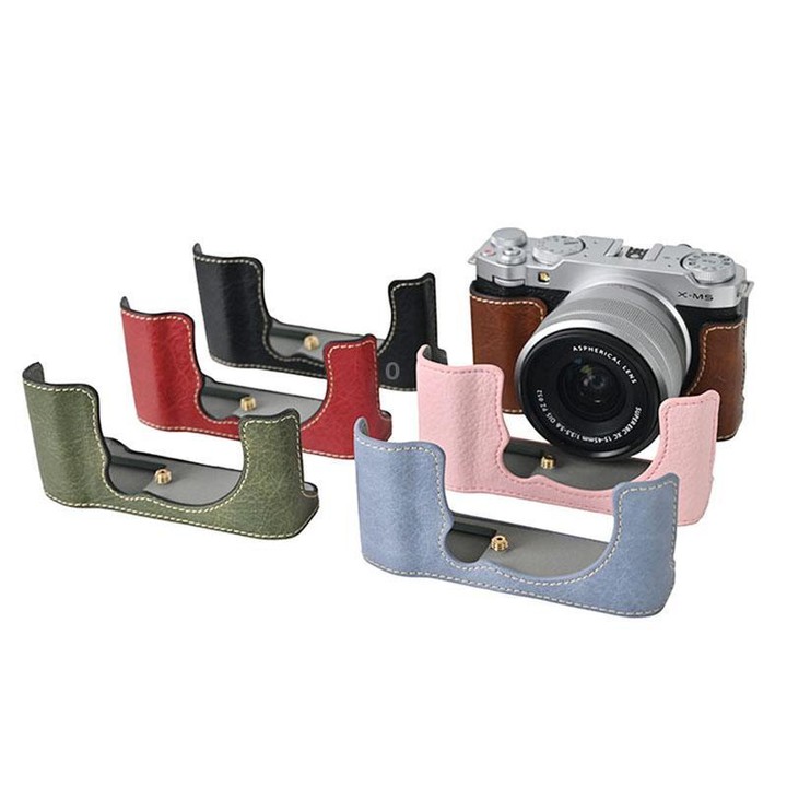 For FUJIFILM X-M5 Litchi Texture PU Leather Camera Half Case Base(Wine Red)