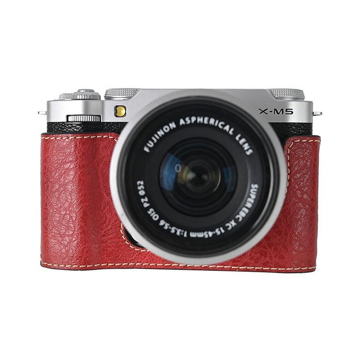 For FUJIFILM X-M5 Litchi Texture PU Leather Camera Half Case Base(Wine Red)