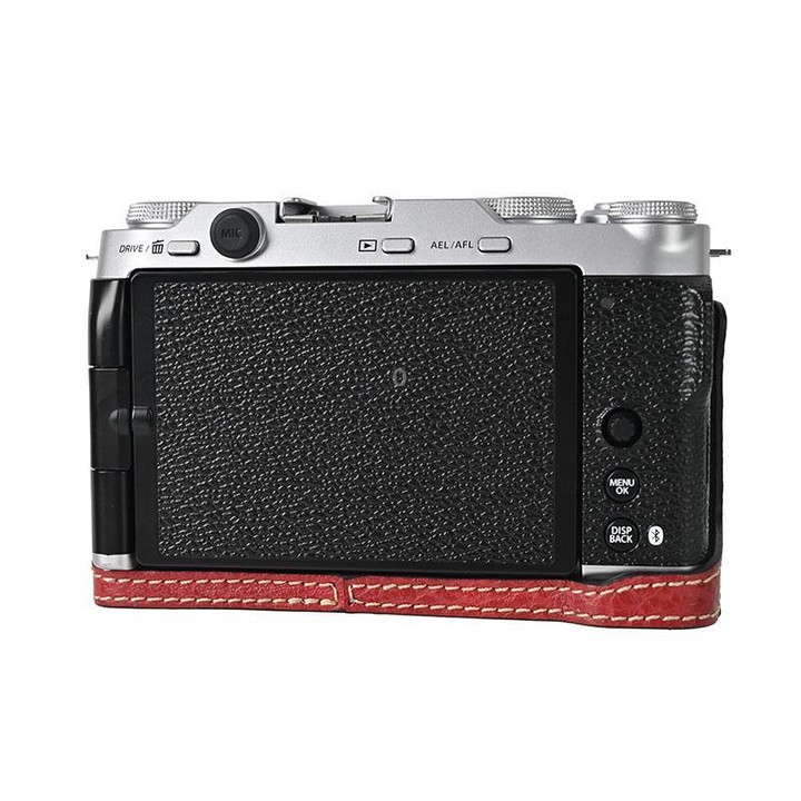 For FUJIFILM X-M5 Litchi Texture PU Leather Camera Half Case Base(Wine Red)