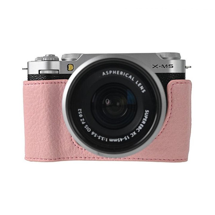 For FUJIFILM X-M5 Litchi Texture PU Leather Camera Half Case Base(Pink)