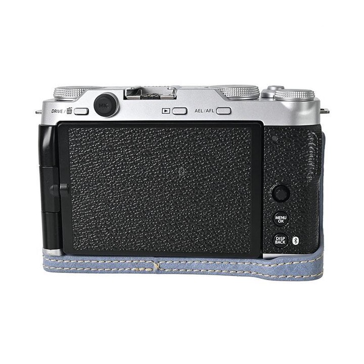 For FUJIFILM X-M5 Litchi Texture PU Leather Camera Half Case Base(Blue)