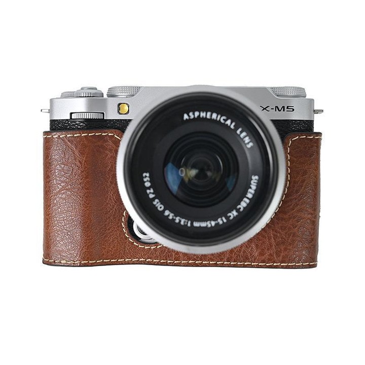 For FUJIFILM X-M5 Litchi Texture PU Leather Camera Half Case Base(Coffee)