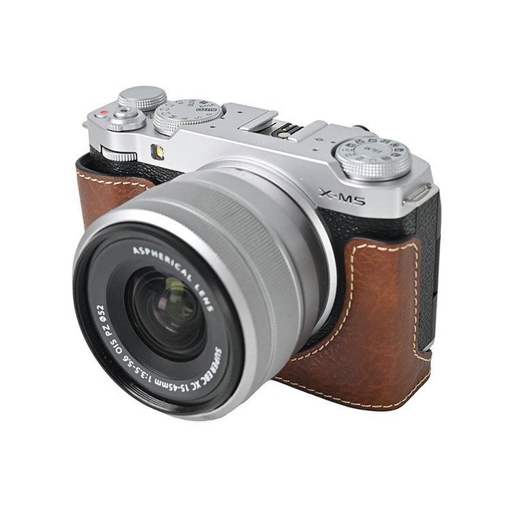 For FUJIFILM X-M5 Litchi Texture PU Leather Camera Half Case Base(Coffee)