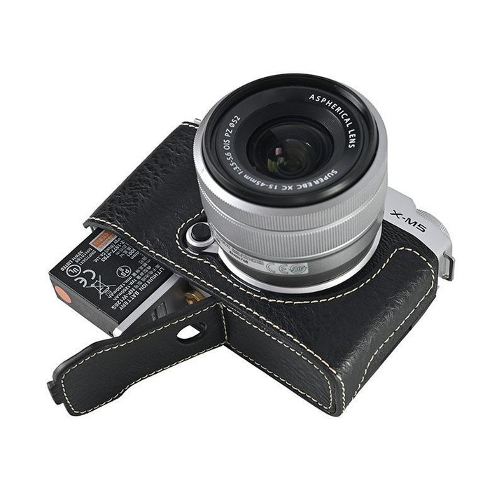 For FUJIFILM X-M5 Litchi Texture PU Leather Camera Half Case Base(Black)