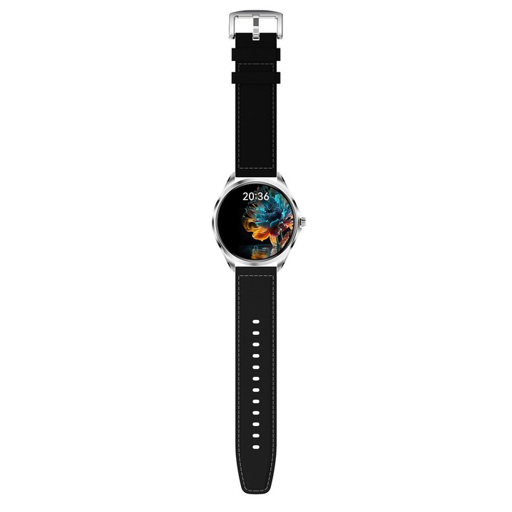 H78 1.43 inch AMOLED Screen Health & Fitness Smart Watch IP67 Waterproof Support BT Call(Silver Shell Black Leather)