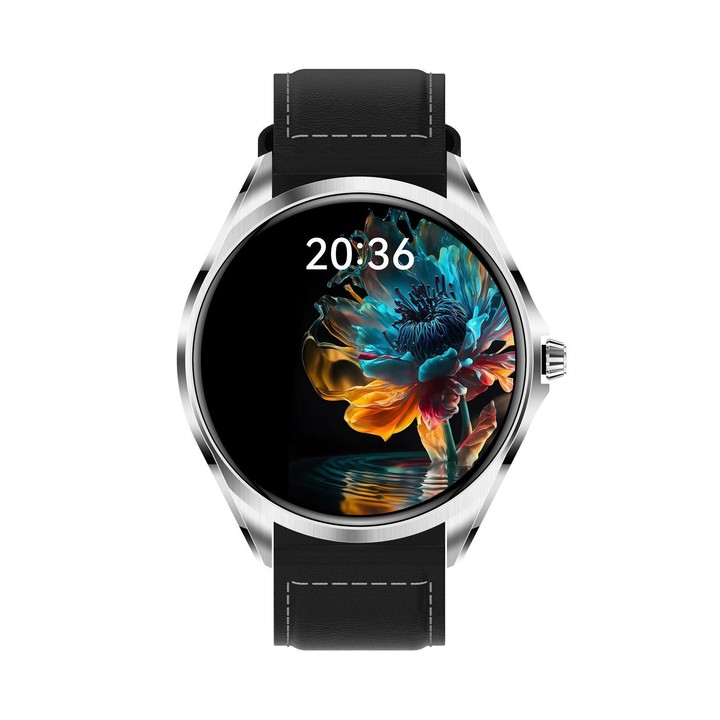 H78 1.43 inch AMOLED Screen Health & Fitness Smart Watch IP67 Waterproof Support BT Call(Silver Shell Black Leather)