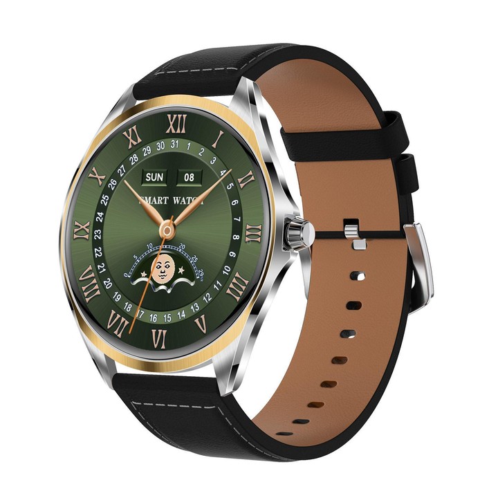 H78 1.43 inch AMOLED Screen Health & Fitness Smart Watch IP67 Waterproof Support BT Call(Gold Shell Black Leather)