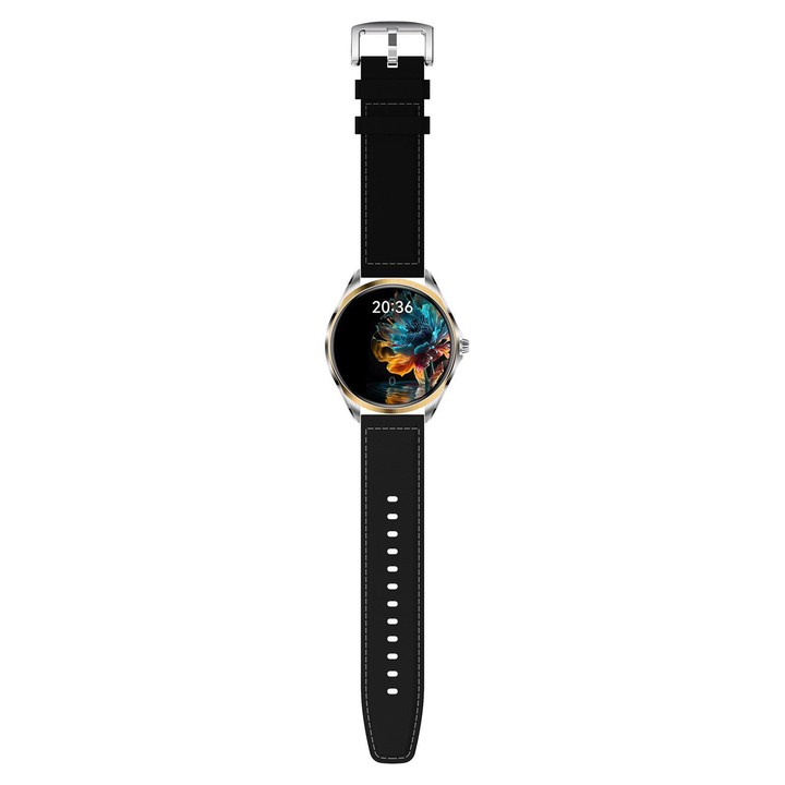 H78 1.43 inch AMOLED Screen Health & Fitness Smart Watch IP67 Waterproof Support BT Call(Gold Shell Black Leather)