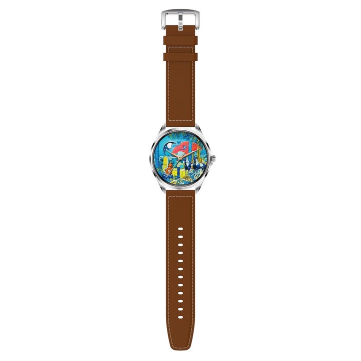 H78 1.43 inch AMOLED Screen Health & Fitness Smart Watch IP67 Waterproof Support BT Call(Silver Shell Brown Leather)