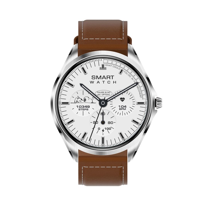 H78 1.43 inch AMOLED Screen Health & Fitness Smart Watch IP67 Waterproof Support BT Call(Silver Shell Brown Leather)