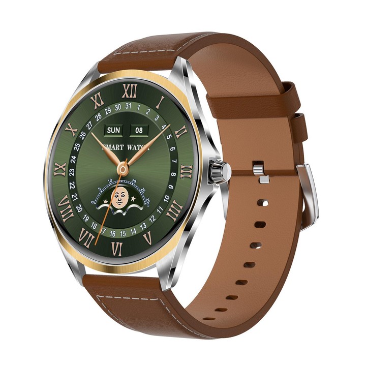 H78 1.43 inch AMOLED Screen Health & Fitness Smart Watch IP67 Waterproof Support BT Call(Gold Shell Brown Leather)