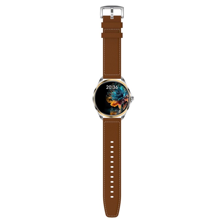 H78 1.43 inch AMOLED Screen Health & Fitness Smart Watch IP67 Waterproof Support BT Call(Gold Shell Brown Leather)