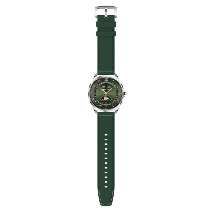 H78 1.43 inch AMOLED Screen Health & Fitness Smart Watch IP67 Waterproof Support BT Call(Silver Shell Green Leather)