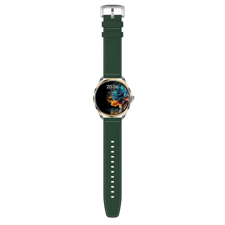 H78 1.43 inch AMOLED Screen Health & Fitness Smart Watch IP67 Waterproof Support BT Call(Gold Shell Green Leather)