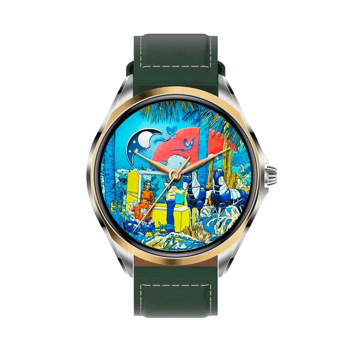 H78 1.43 inch AMOLED Screen Health & Fitness Smart Watch IP67 Waterproof Support BT Call(Gold Shell Green Leather)