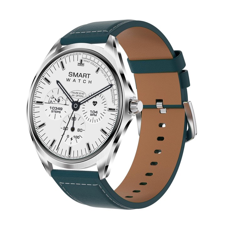 H78 1.43 inch AMOLED Screen Health & Fitness Smart Watch IP67 Waterproof Support BT Call(Silver Shell Blue Leather)