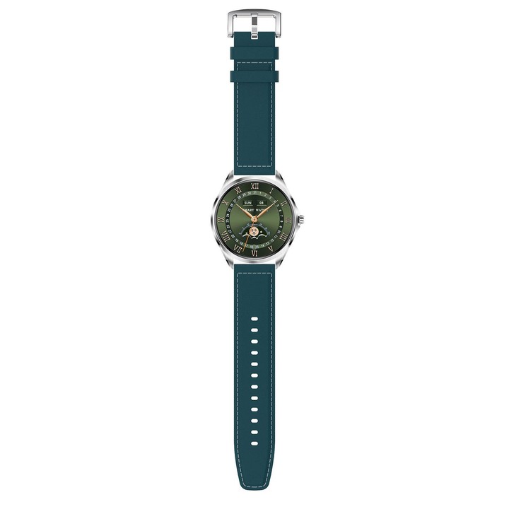 H78 1.43 inch AMOLED Screen Health & Fitness Smart Watch IP67 Waterproof Support BT Call(Silver Shell Blue Leather)
