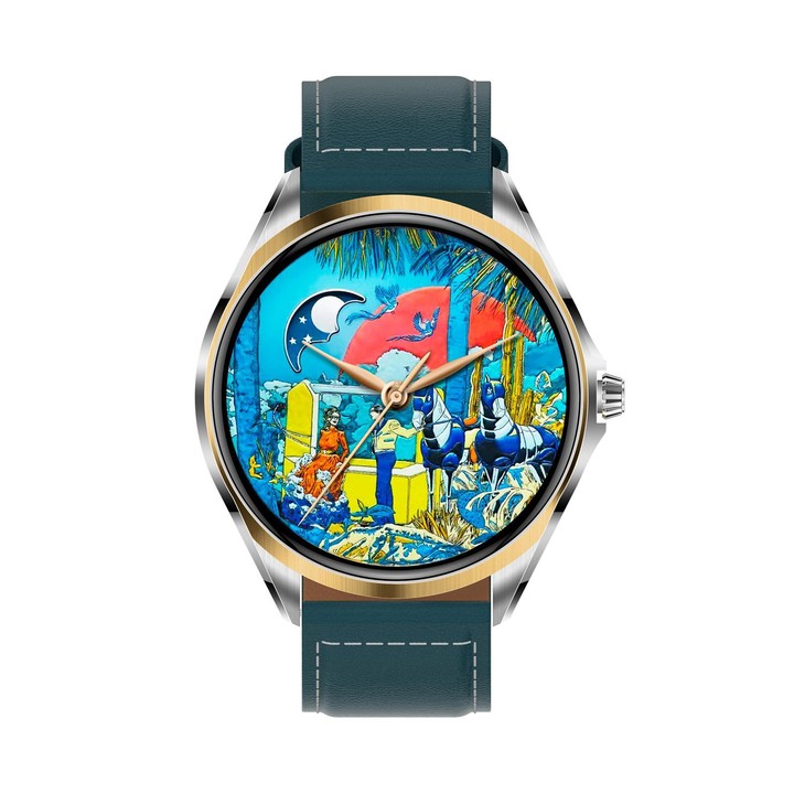 H78 1.43 inch AMOLED Screen Health & Fitness Smart Watch IP67 Waterproof Support BT Call(Gold Shell Blue Leather)