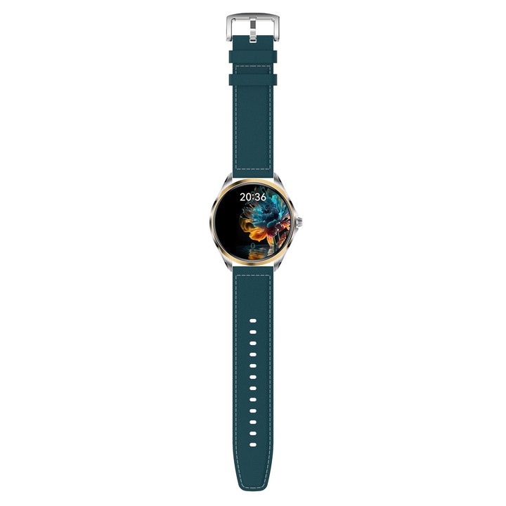 H78 1.43 inch AMOLED Screen Health & Fitness Smart Watch IP67 Waterproof Support BT Call(Gold Shell Blue Leather)