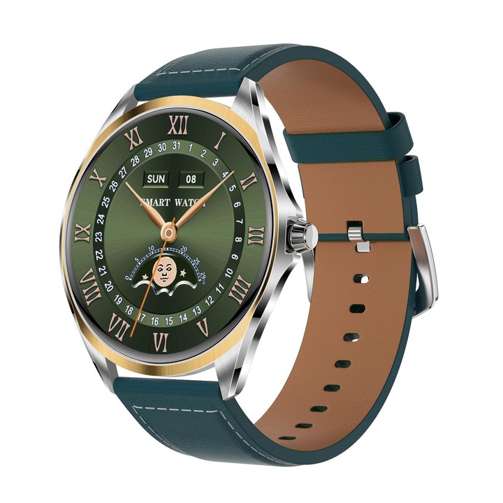 H78 1.43 inch AMOLED Screen Health & Fitness Smart Watch IP67 Waterproof Support BT Call(Gold Shell Blue Leather)