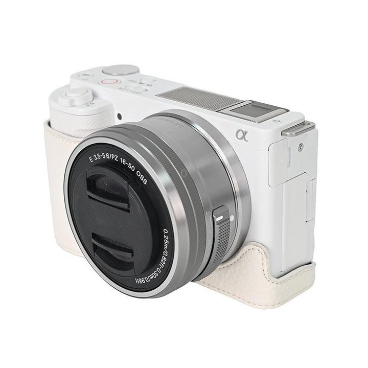 For Sony ZV-E10 Litchi Texture PU Leather Camera Half Case Base(White)